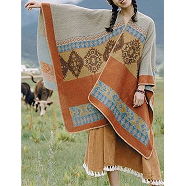 Naisten Retro Etninen Huivitasku Pashmina Huivi Poncho Takki