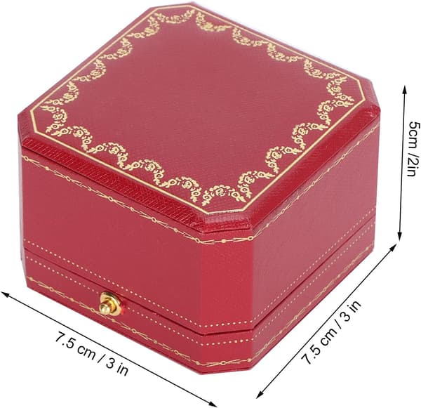 Ringask, Sammetsringask för Par, Ringask Förvaring Display, Smyckeskrin, Presentaskar för Förlovningsförslag, Bröllop (Röd, 7,5 * 7,5 * 5,2 cm)