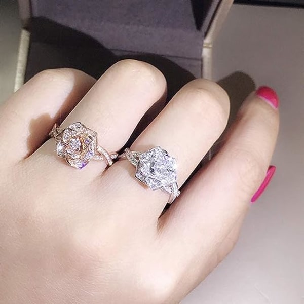3D Roseringar CZ Simulerade Diamantringar Roséguldfärgade Ringar Roseringar