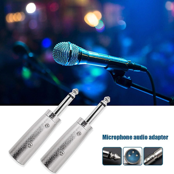 2 x 3-stifts XLR till 6,35 mm (1/4\") mono hane jack ljudadapter, silver, för ljudmikrofon