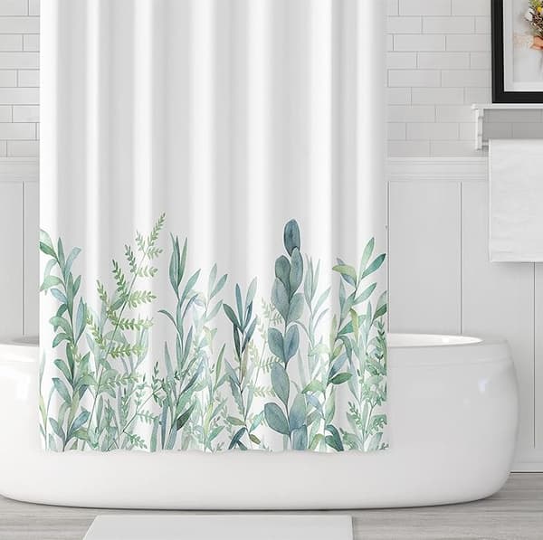 Textil Duschdraperi med Gröna Blad och Blommor Mönster - Wi
