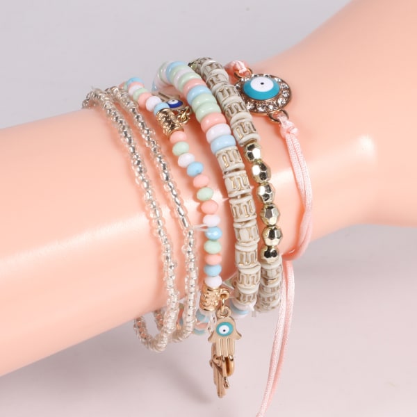 Women Bracelets Set, Charm Hand Natural Stone Beads, Tassel Pende