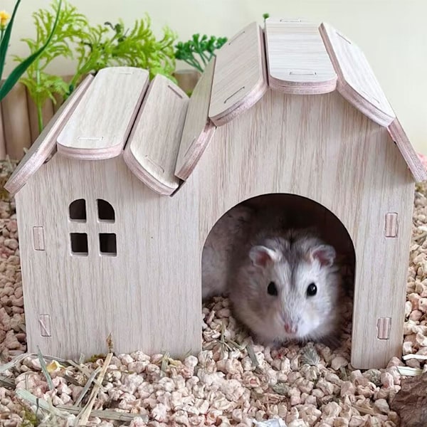 Marsvinshus, Hamsterhus, Hamstergömställe, Hamsterlekstuga, Trähamsterhus, Litet Djurhus i Trä med Fönster, för Hamster, Chinchilla