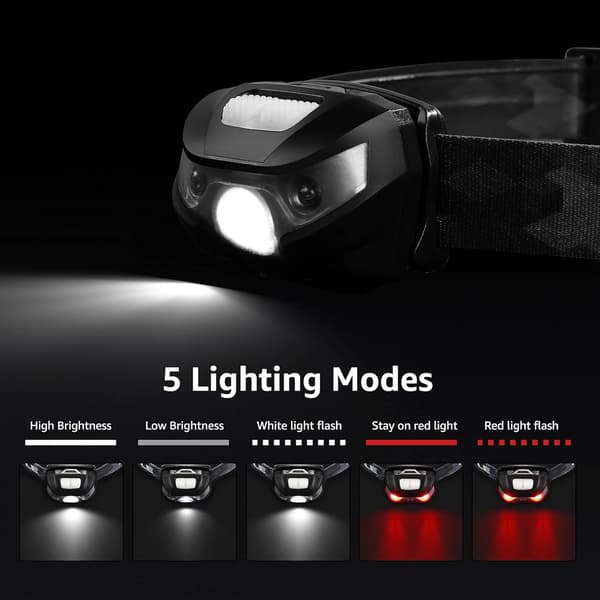 LED-hodelykt, oppladbar, superlys hodelykt med 5 moduser, 45° vippe, komfortabel hodelykt for voksne og barn