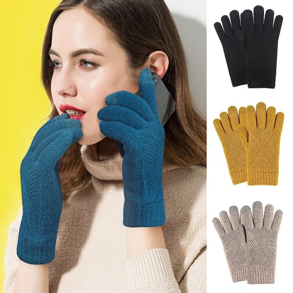 1 par handsker fuld finger akrylfiber vinter varm touchscreen O