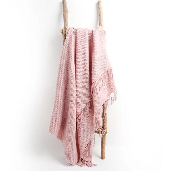 Genbrugt Bomuld Waffle Struktureret Almindelig Pled til Stol, Sofa, Couch, Blush Pink (130 x 170 cm)