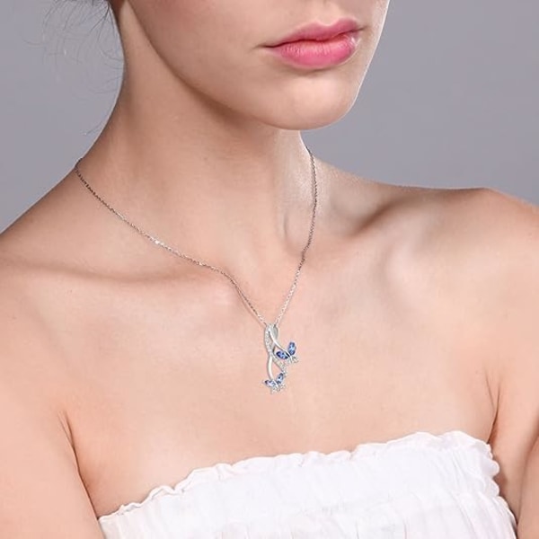 Gem Stone King Blå Tanzanit 925 Sterling Sølv Sommerfugl Uendelighed Vedhæng Halskæde