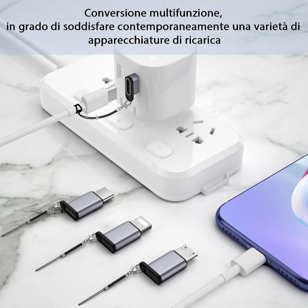 USB C till USB-adapter, USB-hane till USB C-hona, USB C-hona till Micro-hane, kompatibel med Type-C till IP, [4-pack], bärbar USB C-nyckelring