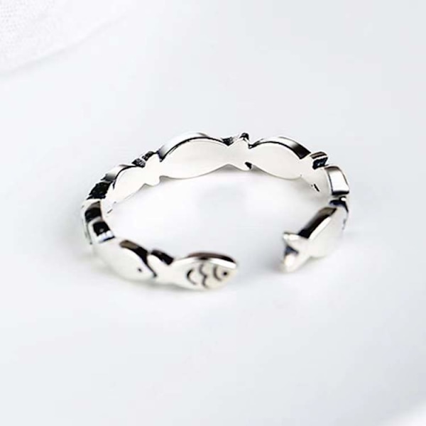 Retro mote liten fisk ring trendy kreativ sølv ring utsøkt søt fisk åpen fingerring, 1 stk