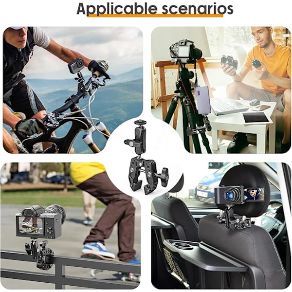 Super Clamp Kameraklämma med 1/4 och 3/8 Gängade Hål, Mini Magic Arm med Super Clamp, 360° Kulhuvud Arm för DLSR Kamera, Gopro, Action Cam, Mon