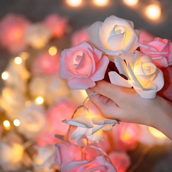 Pink-hvide rose lyskæde LED lyskæde dekorative