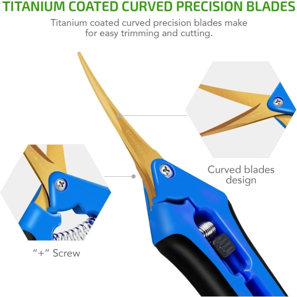 6,5 tommers hagesaks med titanbelagt buet presisjonsblad, blå, sett med 1