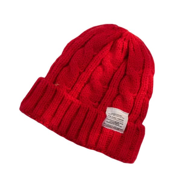 1 stk rød Cable Knit Beanie Solid Cuffless Trendy Stretchy Vinter H
