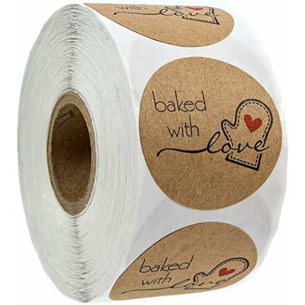 500 stk Kraft Bagt med Kærlighed Stickers Rund Label Håndlavet klæbemiddel
