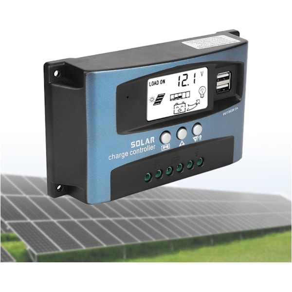 100A aurinkolataussäädin, 12V/24V MPPT adaptiivinen lataus aurinkolataussäädin LCD-näytöllä, 3-vaiheinen lataus kaksois-USB aurinkopaneeliohjain (100A)