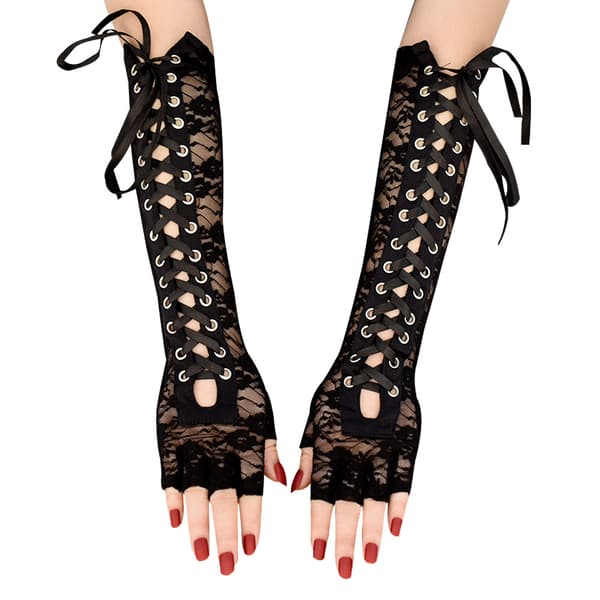 Spetsbroderade spännsöljeshandskar med halvfinger för cosplay och dans