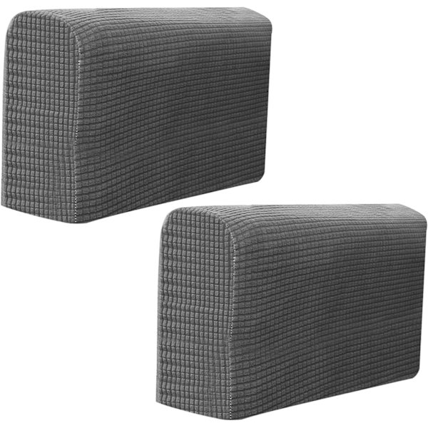 Pakke med sofaarmlene-beskyttere for lenestoler og sofaer - Sklisikre, premium, elastiske og strekkbare trekk (Mørk grå)