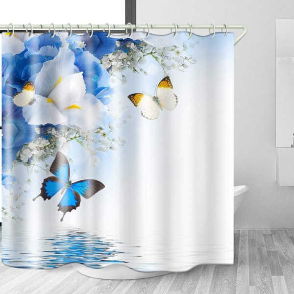 Vandtæt bruseforhængssæt til badeværelsestilbehør, blå drømmebutterfly-print