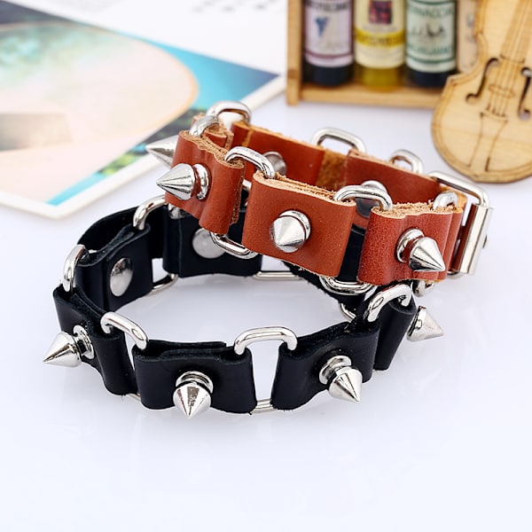 2 st PU-läderarmband Punkarmband Justerbart Goth Manschett Br