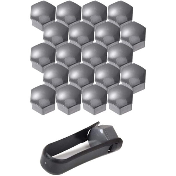 17mm Mutterdeksel, 20 stk 17mm Boltmutterdeksel, Sekskantede Beskyttelseshetter for Hjulmuttere, Universal 17mm Bolthatter (Grå)