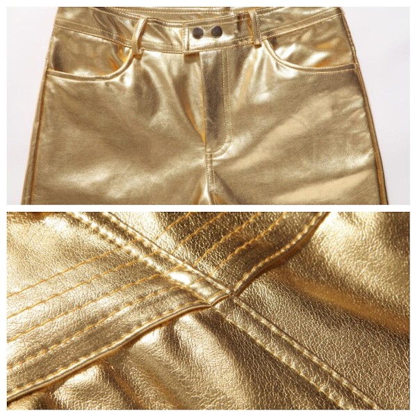 Herr Casual Byxor Läder Metallic Blank Rak Natklubb Cosplay Byxor