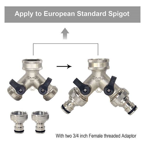 Haveslange Splitter, 2-vejs Havehanehane 3/4 Y-slangekonnektor