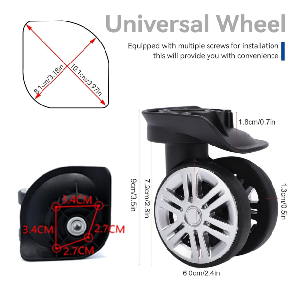 Soft Suitcase Casters, Suitcase Wheel, 1 Pair Luggage Replacement Wheels,