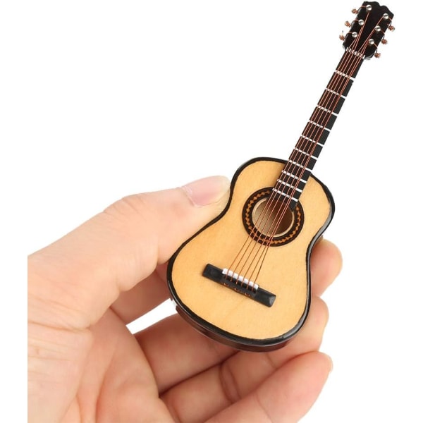 10CM Miniature Guitar, Træ Mini Guitar Desktop Display Mini Musikalske Ornamenter Håndværk Hjem Indretning med Stativ og Æske