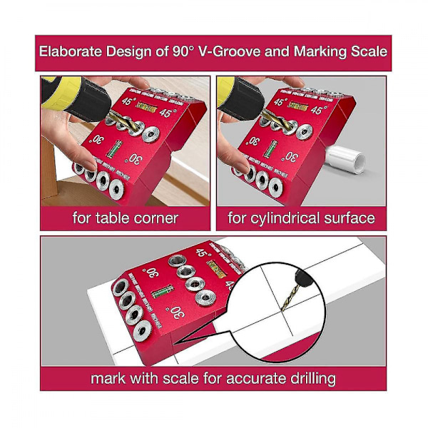 30 45 90 Graders Vinkelbor Guide Jig Bor Guide med 4 Bits 4 Størrelser Bor Jig til Vinklede og Strai