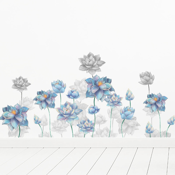 En uppsättning blå lotusblomm väggdekaler väggdekaler för vardagsrum
