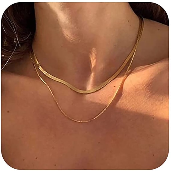 Herringbone Necklace for Women Dainty 14k Gold Snake Chain Neckla