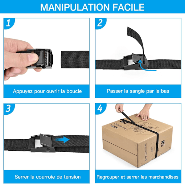 Lasteestropp Klø-stropper Ratchet Stropp Sett med 4 Lasteestropper med Spenne 2500x2.5cm