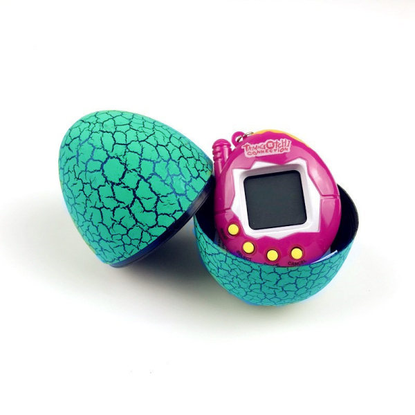 Tamagotchi Pets-90-talets nostalgileksaker 9CM Grönt äggskal + rosa husdjur