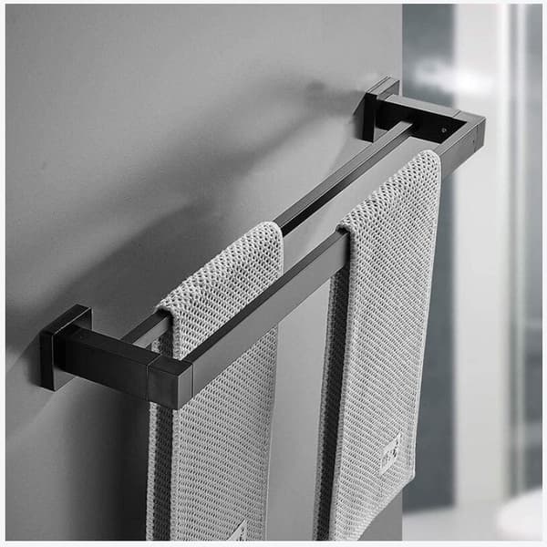 50CM Mat Sort Håndklæde Dobbelt Stang Håndklædeholder Rustfrit Stål Vægmontering 2 Stænger Badeværelseshylde Badeværelsestilbehør