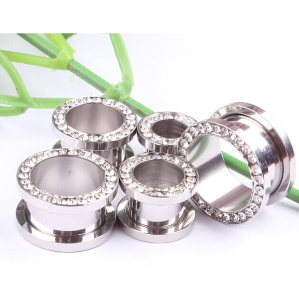 Øretunneler med klare edelstener, store målere, kirurgisk stål, 2 stk., 8 mm