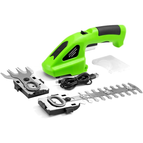 2 i 1 Elektrisk Hækkeklipper, Mini Trådløs Hækkeklipper, Græs Saks med 2 Blade, 3.6V 1300mAh Batteri Kantklipper, Elektrisk Saks, Elektrisk Have Gr
