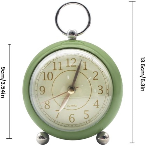 (Grønn) Retro Analog Alarmklokke, Dobbel Klokke, Ikke-Tikkende Klokke, V