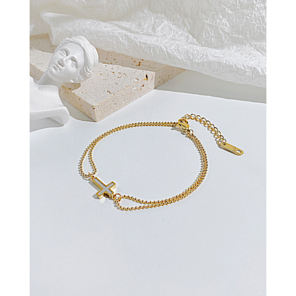 Korsperle Charm Link Kæde Armbånd til Kvinder Teenagere Piger, Justerbar