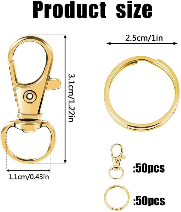 100 st Premium Swivel Lanyard Snap Hook med nyckelringar (Guld)