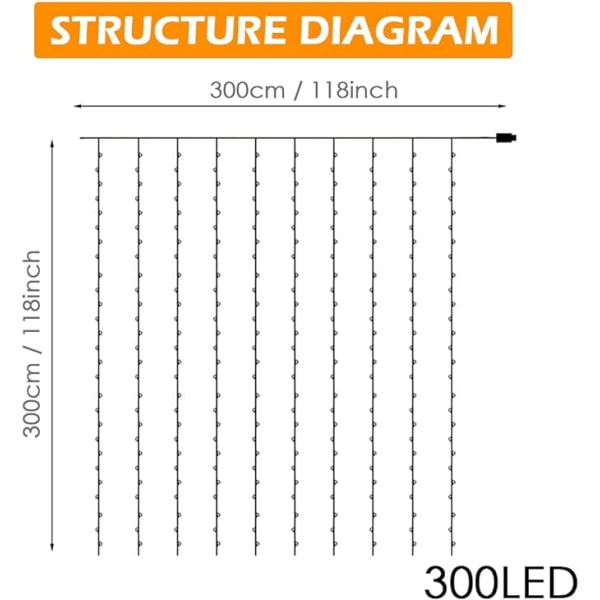 Lysguirlande, 3M 300 LED Lysgardin, 8 Lystilstande Indendørs & Udendørs