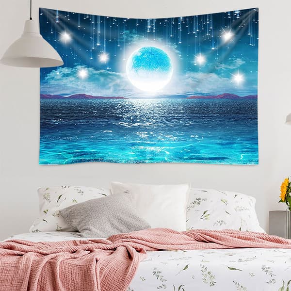 Stjernehimmel Hav Måne og Stjerner Stor Gobelin Veggteppe