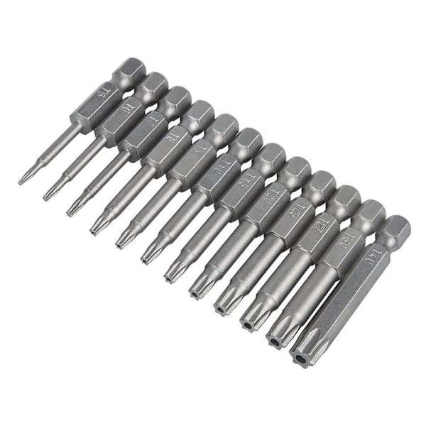 12-pack 6,35 mm T5-T40 S2 sexkantshuvud Torx skruvmejselbitar Tamper Proof Security Steel Star 6-punkts verktygssats