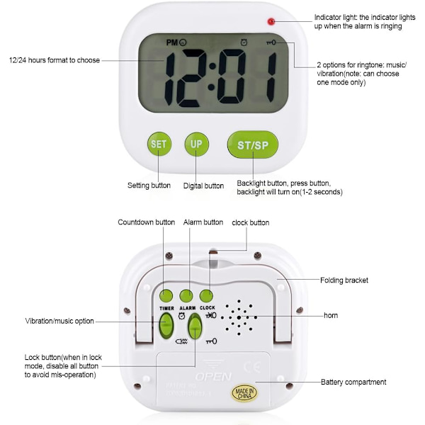 Väckarklocka Vibrationsklocka Batteridriven Digital LED-väckarklocka
