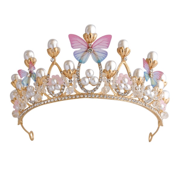 Prinsesse Krystal Tiara Krone Pink Rhinestone Perle Sommerfugl Tiara