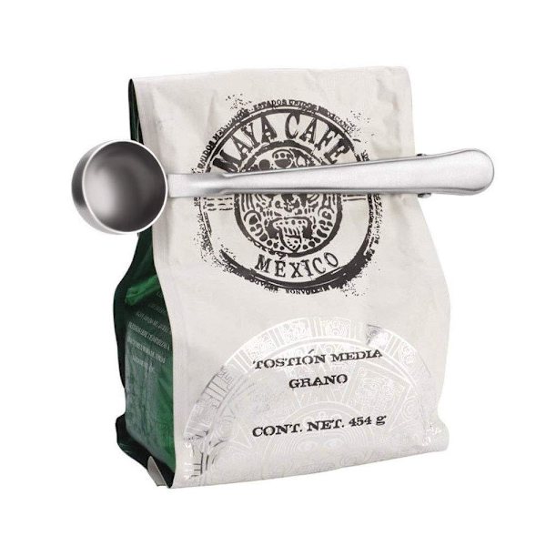 Kaffeskopa med klämma, 2 i 1 rostfritt stål 1 msk mald måttsked med påsklämma för kaffe te (5-pack)