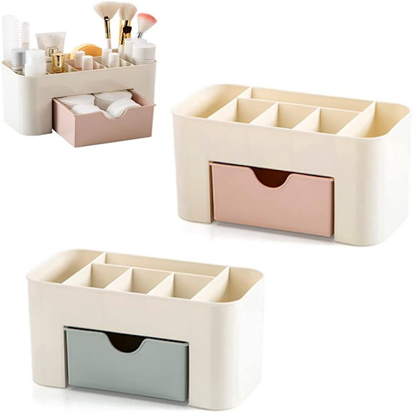 2 stk sminkeorganisator, sminkeboks, sminkeoppbevaringsboks, kosmetikkholdere boks, skrivebordssminkeoppbevaringsskuff, for kontor, sminke, soverom