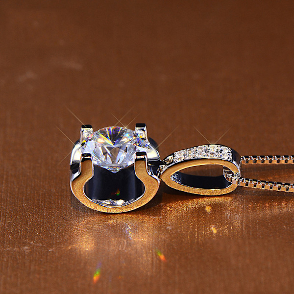 Pläterat silverhalsband med hänge, dam, simulerad vit safir, smycken, bröllop