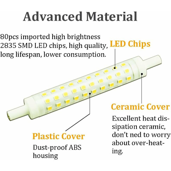 2-PCS 10W R7s 118mm LED-pære Justerbar Varm Hvid 3000K 100W Halogen