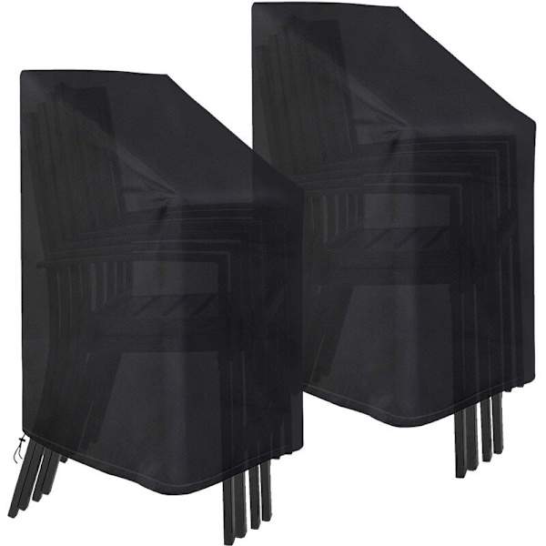 2-pack trädgårdsstolsöverdrag, möbelskydd i vattentätt Oxford-tyg med rep och spänne, stapelbart utomhusmöbelskydd, 75 x 75 x 120 cm (svart)