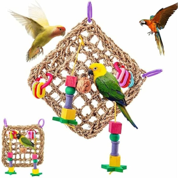 Fugletyggeleke, papegøyehengekøye i tre, fugleburleketøy, naturlig fugl